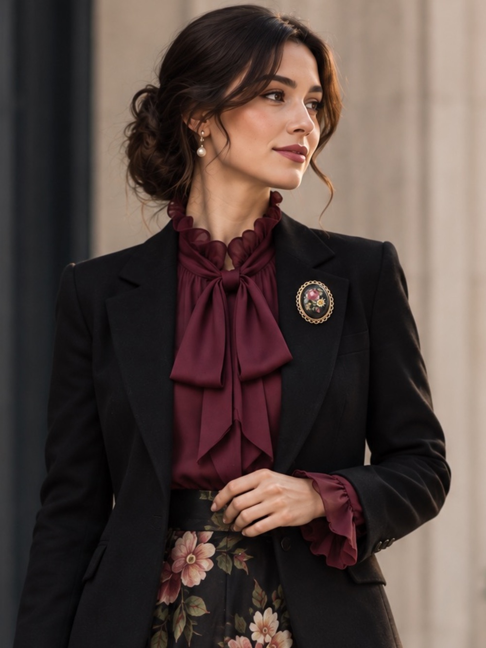 Black floral Brooch